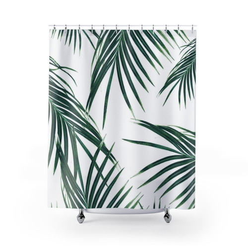 Tropical Palm Leaves Shower Curtain - Green Botanical Art