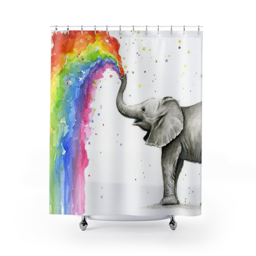 Baby Elephant Spraying Rainbow Shower Curtain