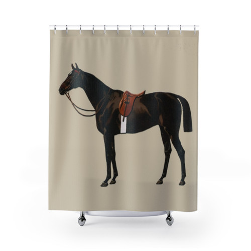 Vintage Equestrian Shower Curtain with Saddled Riding Horse