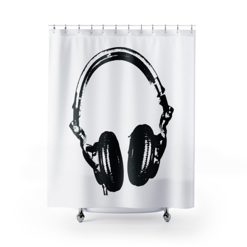 DJ Headphones Stencil Style Shower Curtains