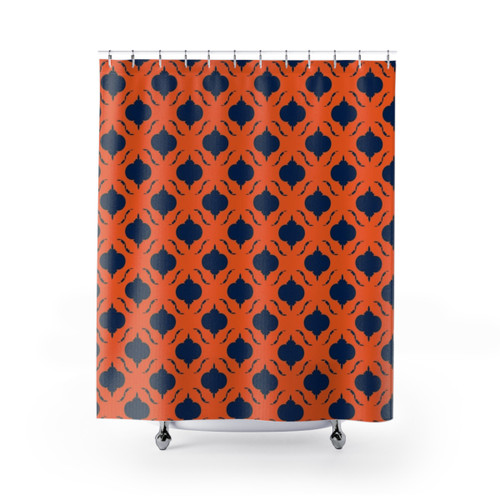 Orange and Navy Blue Quatrefoil Pattern Shower Curtains