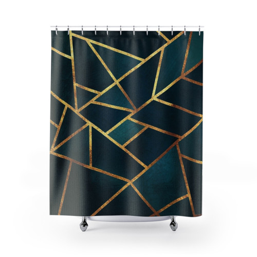 Midnight Green Gold Stone Geometric Shower Curtain