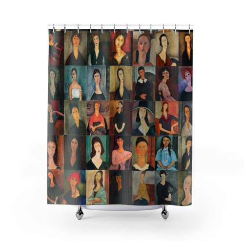 Modigliani-inspired shower curtain featuring modern Italian art
