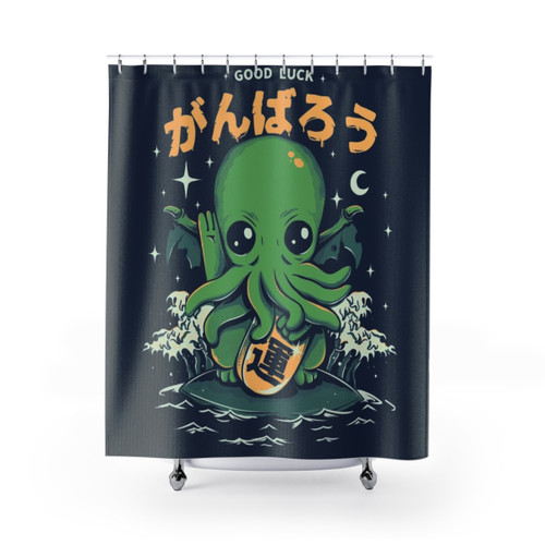 Cthulhu Shower Curtain with Good Luck Monster Design