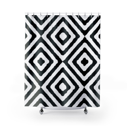 Black and White Geometric Diamonds Pattern Shower Curtain