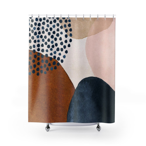 Modern Abstract Terracotta, Blush & Navy Blue Shower Curtains