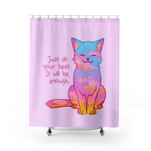 Sunset Cat Shower Curtains for Positive Affirmation Bathroom Decor