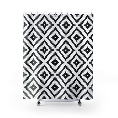 Aztec Black and White Shower Curtain with Tribal Design
