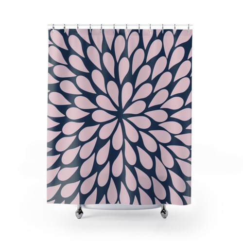 Petal Burst Floral Abstract Pink and Navy Shower Curtain