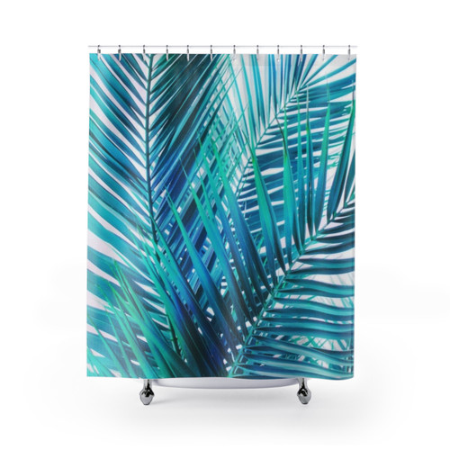 Turquoise Palm Leaves Shower Curtains