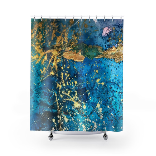 Turquoise and Gold Abstract Shower Curtains