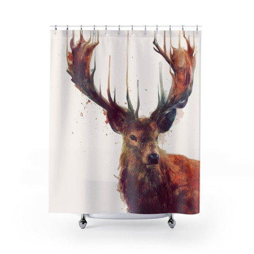 Red Deer Shower Curtain with Antlers and Nature Motifs