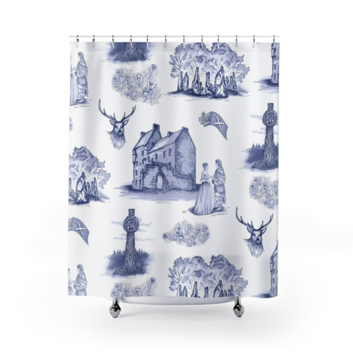Highlander Toile in Blue Shower Curtains
