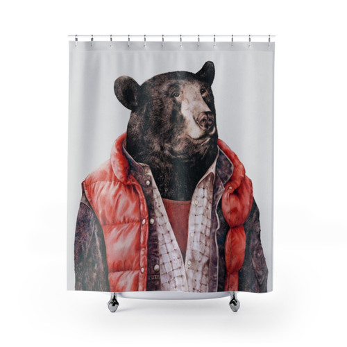 Black bear shower curtains for woodland nursery