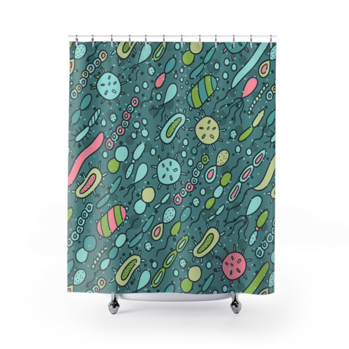Microbes Pattern Shower Curtain for Biology Enthusiasts