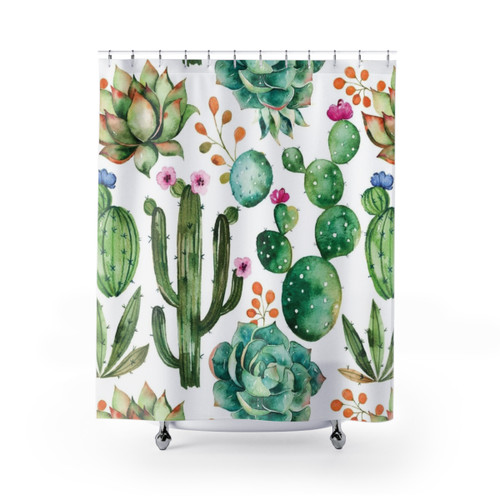 Watercolor Cactus Pattern Shower Curtain