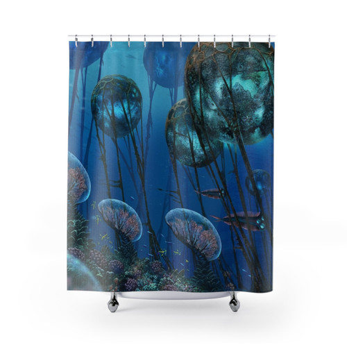 Subnautica-inspired shower curtains featuring underwater scenes