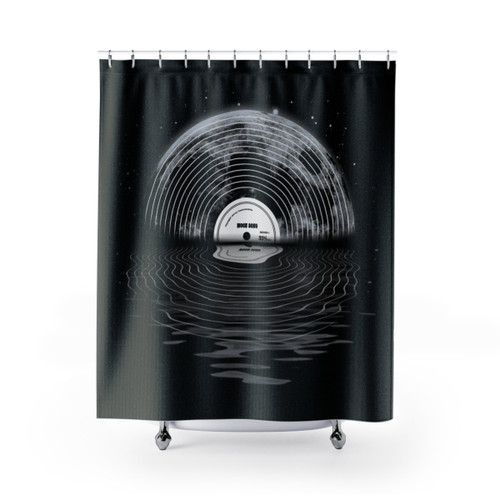 Moon Song Shower Curtains - Retro Space and Music Themed Bathroom Decor
