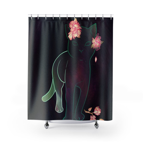 Whimsical ghost kitten shower curtain