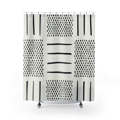 Patchwork Cream Shower Curtains with Bohemian Tribal Geometric Patterns