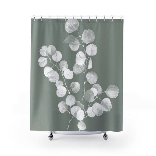 Eucalyptus Art Shower Curtain with Sage Green Botanical Design