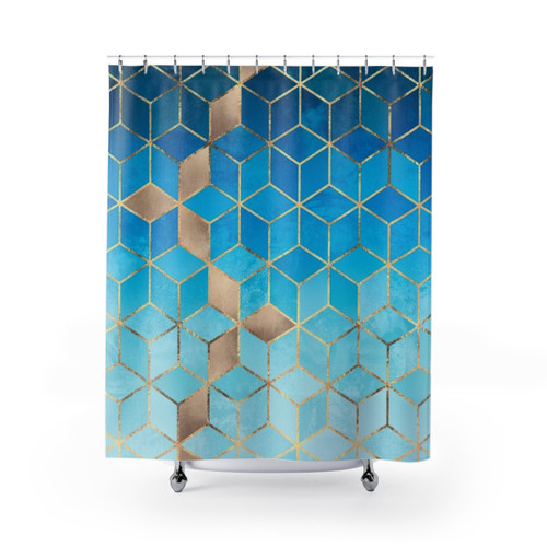 Geometric Sea and Sky Cube Shower Curtain