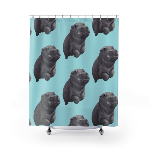 Cute Hippo Swimming Shower Curtain