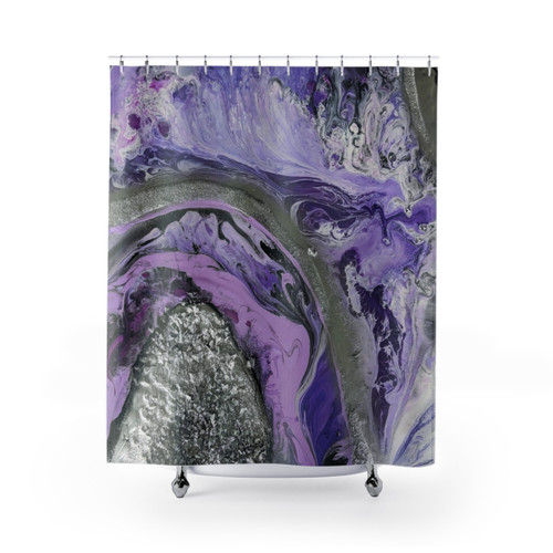 Lavender Geode Shower Curtains with Elegant Purple Abstract Art Design
