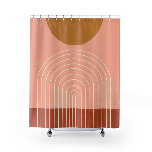 Mid Century Terracotta Sun Arch Shower Curtains