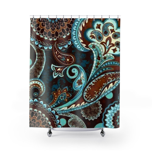 Turquoise and Brown Vintage Paisley Shower Curtains