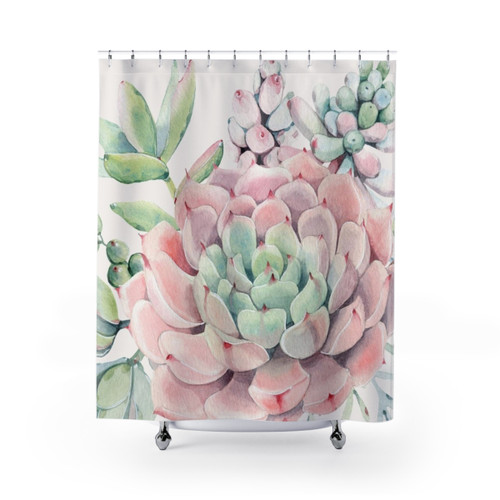 Succulent Shower Curtain with Pink and Green Desert Design