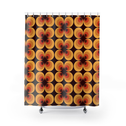 Retro Orange Shower Curtains with Vintage Circles Pattern