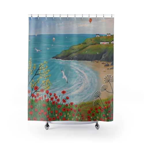 Seaside Shower Curtains with Poppy Flower Designs