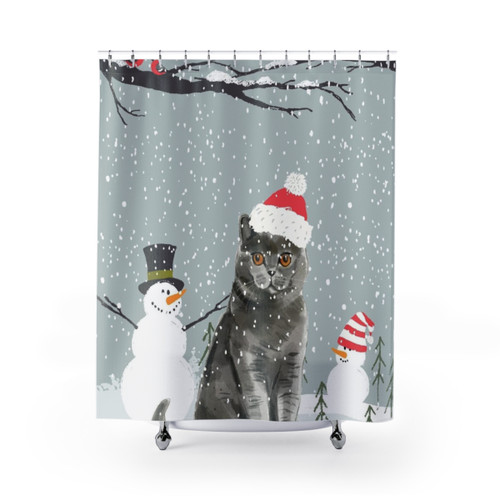 British Shorthair Cat Christmas Shower Curtains