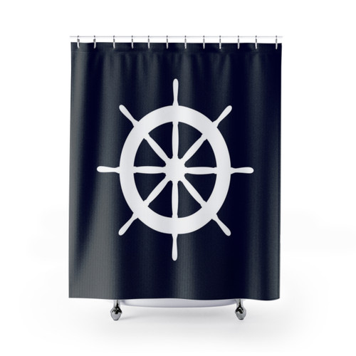 Navy Blue Nautical Shower Curtains with Ship Wheel