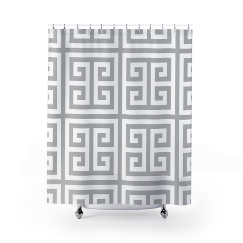 Gray and White Greek Key Pattern Shower Curtains