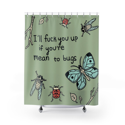 Whimsical Bugs Shower Curtain Featuring Cute Insects and Nature Motifs