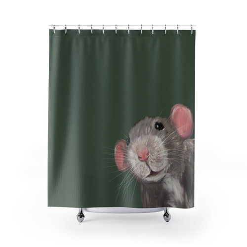 Dumbo Rat Shower Curtain with The Peeking Rat (Green) Design