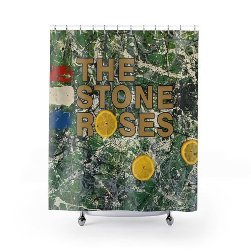 Vibrant yellow shower curtains with stone roses design