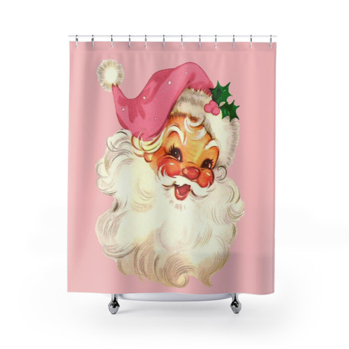 Retro Santa Claus Pink Shower Curtains