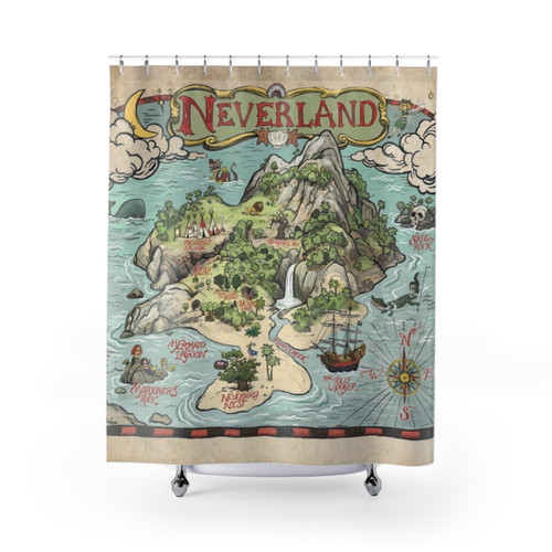 Neverland Map Shower Curtains - Storybook Art for Kids