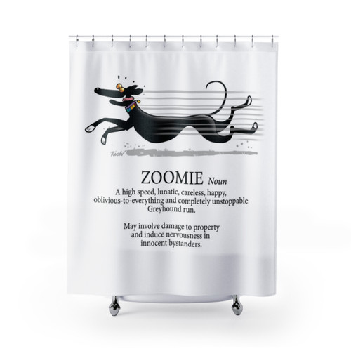 Greyhound Zoomie Shower Curtains - Cartoon Dog Designs