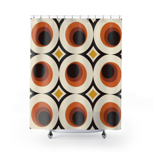 1970s Orange Mid-Century Modern Circle Shower Curtains