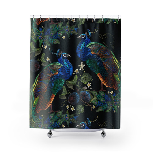 Embroidered Peacock Shower Curtain