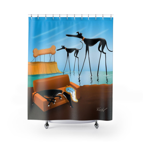 Greyhound, Lurcher & Whippet Shower Curtains with Surreal Dali Art