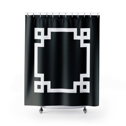 Black and White Greek Key Square Shower Curtains