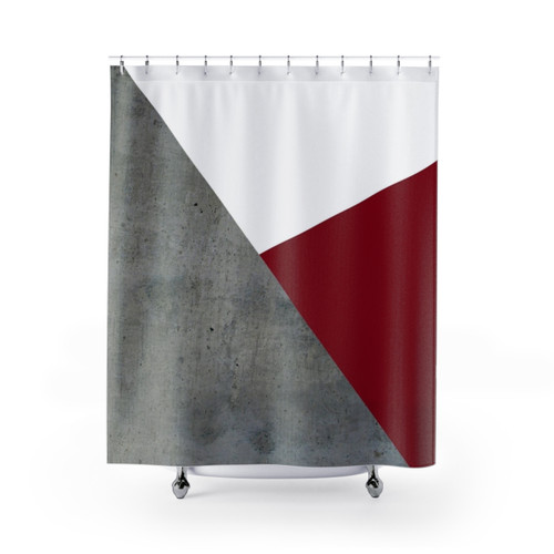 Concrete Grey and Burgundy Red Geometric Shower Curtains