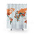 World map shower curtain in burnt orange and teal colors