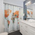 World map shower curtain in burnt orange and teal colors