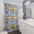 Portuguese Tile Shower Curtains with Blue and Yellow Barroque Design